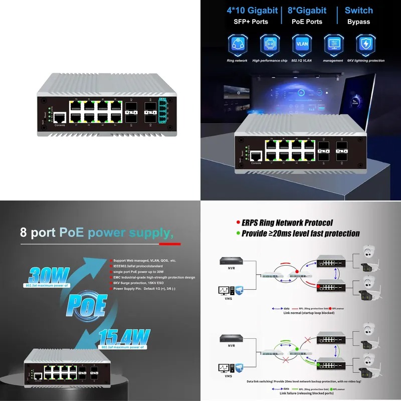 8ポートPoE産業用管理スイッチ、4つの10G SFPアップ - Sfp+ 10G Managed Switch 8 Port のレビューと価格